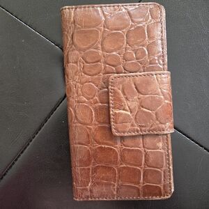 FOSSIL Logan Tab Clutch Wallet Brown Croc Embossed Leather